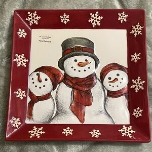 Red Snowman Holiday Plate